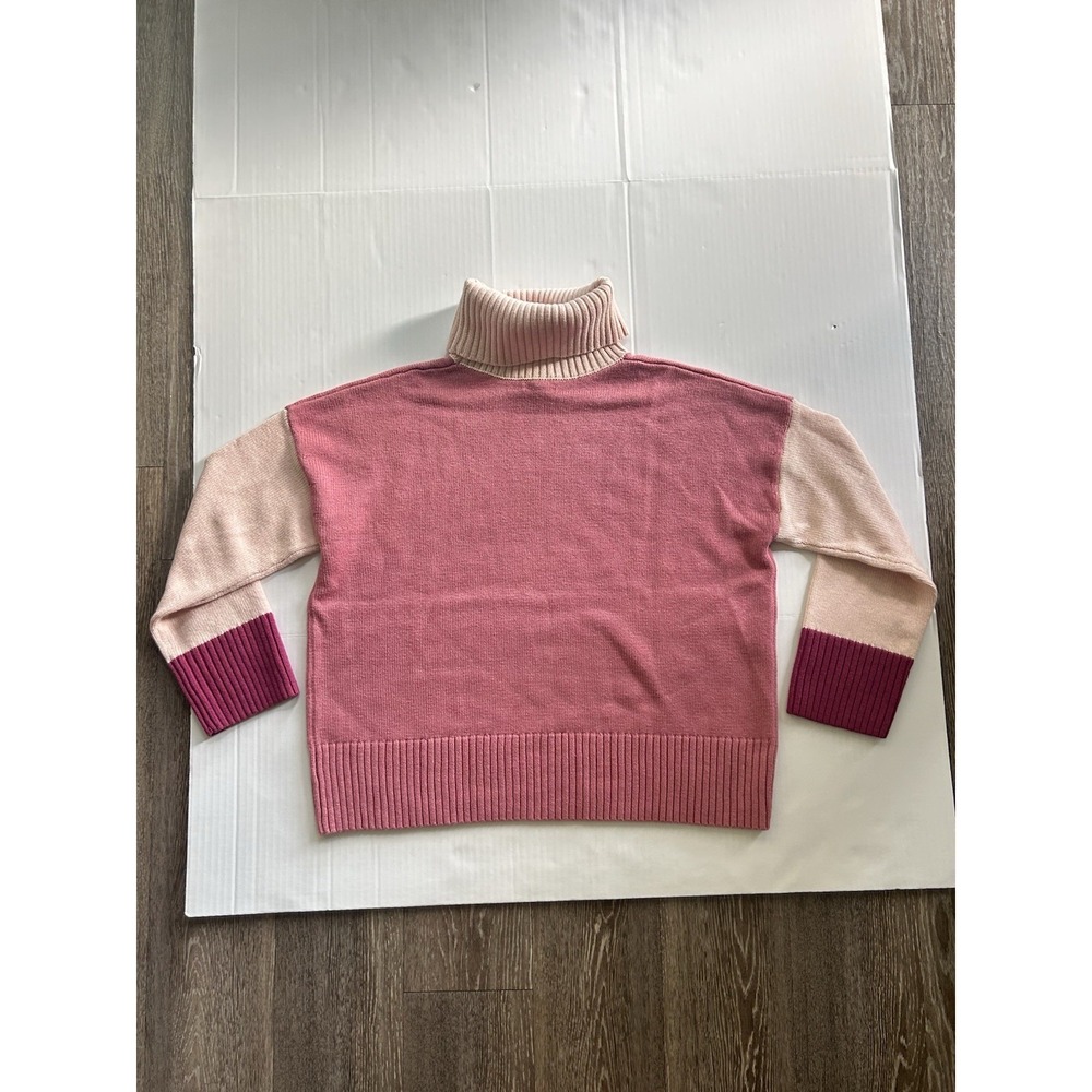 Garnet Hill Colorblock Turtleneck Sweater Merino Wool Organic Cotton Pink - Picture 3 of 7